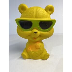 Vintage Cute Yellow Bear Toy Rubber Vinyl Doll Luv 1968 With Sunglasses